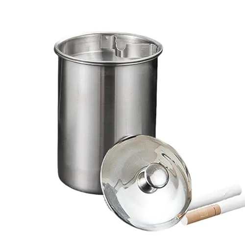 Aschenbecher mit Deckel, Edelstahl Aschenbecher Windproof Zigarette Aschenbecher für Outdoor Indoor, Metall Aschenbecher Aschenbecher mit Deckel Geruch Proof für Garten Bar Balkon Home Office Dekorati