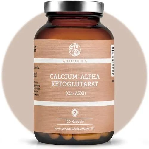 QIDOSHA® Calcium-Alpha-Ketoglutarat Ca-AKG, 120 Kapseln - Hochwertige Kapseln im Apothekerglas, laborgeprüft und in Deutschland hergestellt. Ideal zur Unterstützung der täglichen Ernährung.