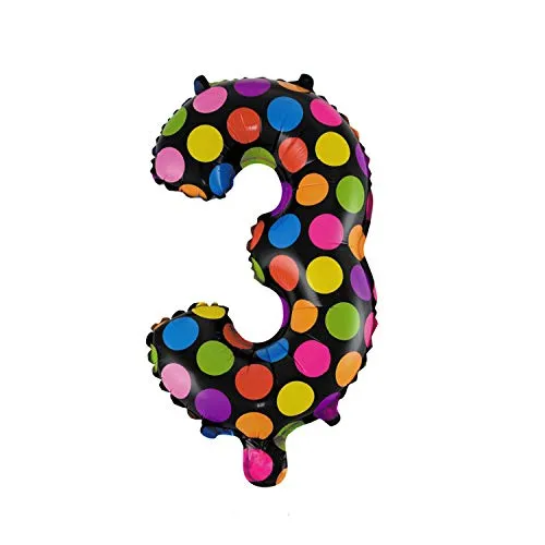 Folienballon Zahl 40 cm bunt bepunktet / schwarz -für Luftbefüllung - für Geburtstag Hochzeit Party - Ballon im Zahlen-Design Jubiläum Geschenk Luftballon Zahlenballon riesen Nummer Deko (Zahl 3)