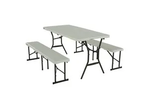 LIFETIME Kunststoff Bierzeltgarnitur 3-teilig - Camping-Möbel: Klappbar, wetterfest und extrem belastbar – ideal für Garten, Camping und Partys mit Tisch bis 150 kg und Bänken bis 360 kg.