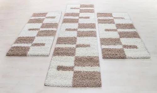 Carpettex Bettumrandung 3-teilig Shaggy Teppich Set Beige