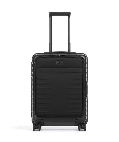 TITAN Overseas Trolley S23 – Nightshade Black - Hochwertiger Trolley mit ergonomischen Handgriffen, kratzresistenter Oberfläche und innovativer Innenaufteilung. Ideal für Geschäfts- und Kurzreisen, bietet die Vortasche Platz für Laptop und Dokumente.