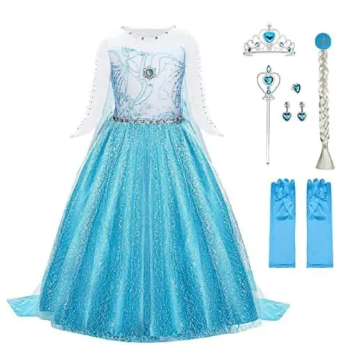 URAQT Mädchen Prinzessin Kostüm 6-teiliges Set - Kostüme für Kinder: Hochwertiges Prinzessinnenkleid mit Krone, Zauberstab und mehr – perfekt für Karneval, Halloween und Weihnachtsfeiern!