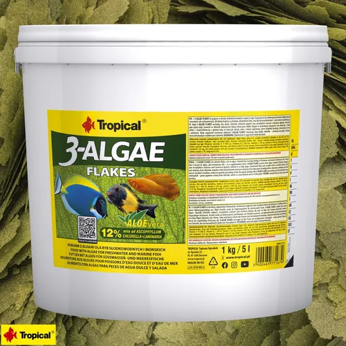 für Süßwasser- & Meeresfische 8,28€/L) Tropical 3-Algae Flakes 5L (5000ml