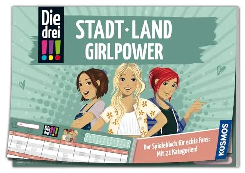 KOSMOS 684594 Die DREI !!! Stadt Land Girlpower, Spielblock mit Die DREI Ausrufezeichen, Stadt Land Fluss, tolles Geschenk für Mädchen und Jungen ab 8 Jahre