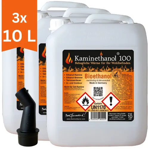 L Bioethanol 100% Ethanol 30 Liter Bio Alkohol 10 L Kanister Kamin Ausgießer 30