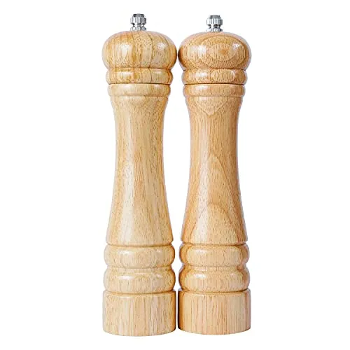 DeroTeno Salz- und Pfeffermühle Set, 2er-Set Gewürzmühle mit Keramikmahlwerk aus Gummibaumholz, H 21 cm