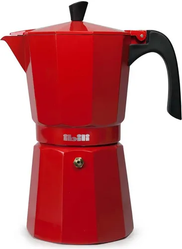 IBILI Express-Kaffeekocher Bahia Roja, 12 Tassen, 600 ml - Espressokocher aus Aluminium mit Bakelitgriff, BPA-frei und roter Oberfläche für die traditionelle Zubereitung von italienischem Espresso.