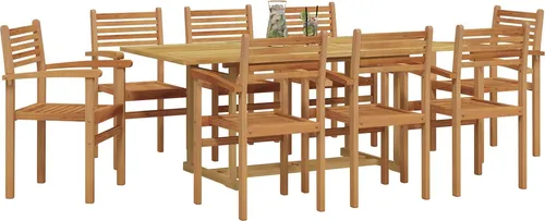 vidaXL Garten Essgruppe 9-Tlg aus Teakholz - Elegantes 9-teiliges Garten-Dining-Set aus massivem Teakholz, ideal für Gartenfeiern oder entspannte Momente im Freien. Robust und wetterbeständig, bringt es Stil und Funktionalität in deinen Außenbereich.