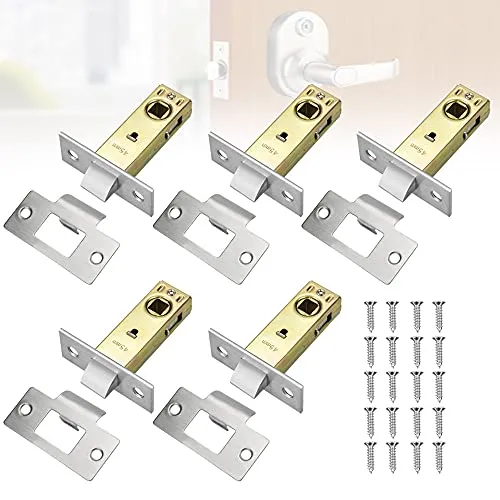 FIGFYOU 5 Stück Einsteckschloss Rohrrahmenschloss Aluminiumlegierung 45mm Dornmaß Schloss Fallenschloss Zimmertürschloss mit Schließblech für Wohnungstür Zimmertür Gartenhaus