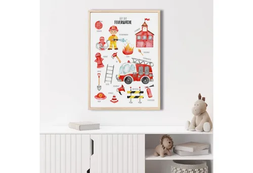 MeinBaby123® Poster Kinderzimmerposter,  Feuerwehr V1