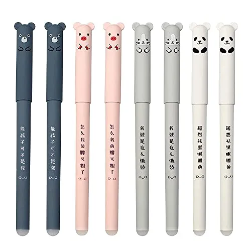GZGXKJ 8 Stück Radierbare Kugelschreiber 0,35mm Kawaii Gel Stift Kugelschreiber Löschbarer Gelstift Niedliche Cartoon-Tierstifte für Kinder, Studenten, Büro, Geschenk