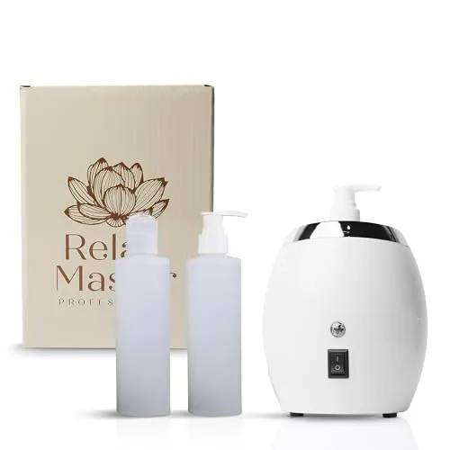 Massageölwärmer 2.0 - Relax Master - Inklusive 2 Spender - Professionelles Elektrisches Massagegerät - Massagesalons - Guasha - Elektrischer Öl-Wärmer - Wellness Weiß