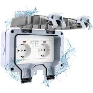 Poppstar Steckdose IP66, Aufputz, 2-fach, grau, Feuchtraum, waagerecht