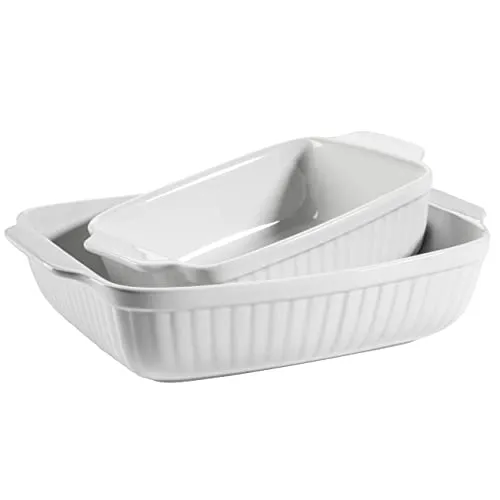 MÄSER Auflaufform Set, WEISS, rechteckig - 2er Set rechteckige Auflaufformen aus hochwertiger, pflegeleichter Keramik im trendigen Retro-Design, ideal für Lasagne, Tiramisu und mehr. Perfekt für stilvolles Servieren auf dem Esstisch.