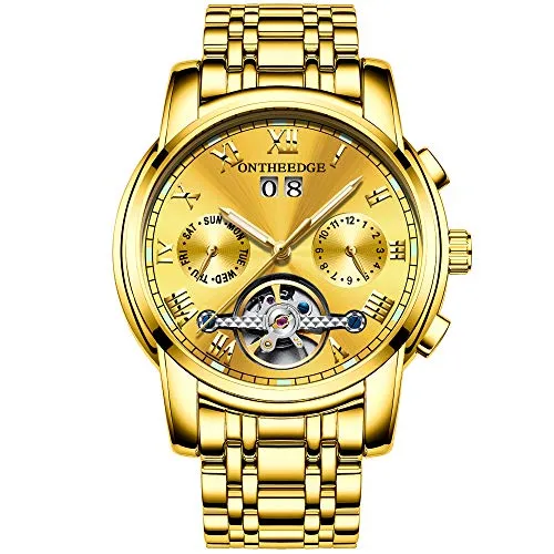 rorios Herren Automatik Mechanisch Armbanduhr Edelstahl Metallarmband Tourbillon Kalender Leuchtend Zeiger Multifunktionen Armbanduhr Wasserdicht Uhr