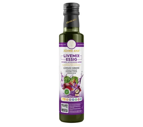 Zühre Ana® Essig Lıvemıx Essig-Natürliche Fermentation mit Roter Bete und Artischocke, Lıvemıx Essig – Natürliche Fermentation für reinen Geschmack 500ml