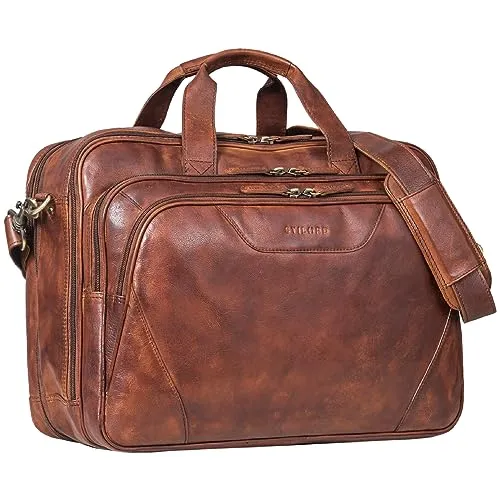 STILORD 'Ansgar' XL Leder Aktentasche – Multifunktionale Umhängetasche in Cognac für Laptop bis 18 Zoll - Aktentaschen für Herren und Damen – Elegante Echtleder-Tasche mit durchdachter Organisation und stilvollem Design, ideal für Lehrer und Berufstätige.