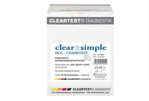 CLEARTEST Schwangerschafts-Teststreifen Clear & Simple HCG Combi Schwangerschaftstest, Spar-Set 25-St., Hohe Empfindlichkeit, Schneller Schwangerschaftsnachweis