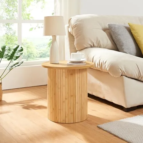 [en.casa] Beistelltisch Ledepid - Rund, 40 x Ø40 cm, Bambus Natur - Beistelltisch fürs Wohnzimmer mit skandinavischem Design, ideal als Kaffeetisch und pflegeleicht – perfekt für stilvolle Dekoration und praktische Nutzung.