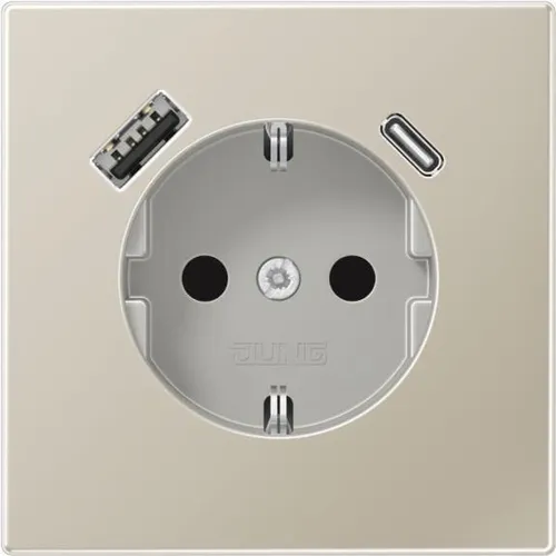 Jung Steckdose SCHUKO m.USB Typ AC - Steckdose mit integriertem erhöhten Berührungsschutz (Safety Plus) und 1 USB-A sowie 1 USB-C Anschluss, ideal für modernes Laden in jedem Raum.