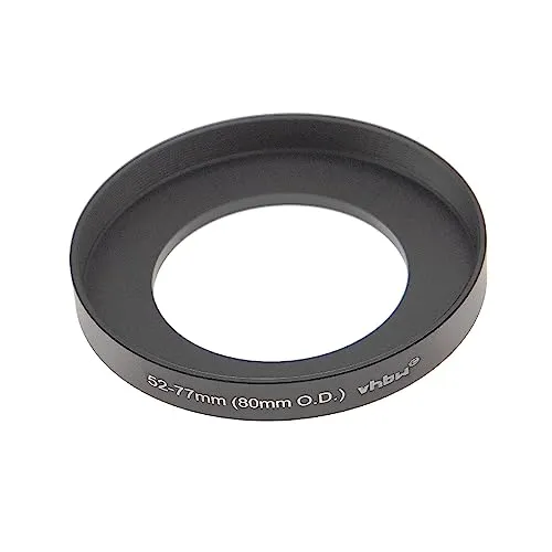 vhbw Step-Up-Ring Adapter von 52 mm auf 77 mm kompatibel mit Matte Boxen 80 mm O.D. - Filteradapter, Aluminium, Matt-Schwarz
