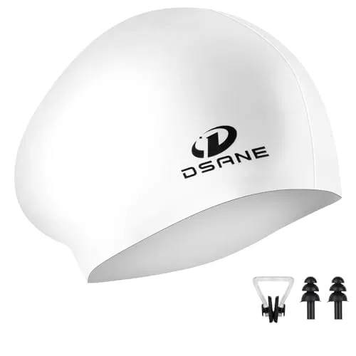 Dsane Badekappe Damen Lange Haare Silikon, Ergonomisches 3D-Design Schwimmkappe Wasserdicht, Badehaube Damen Kinder Herren Erwachsene Jungen Mädchen mit Ohrstöpsel und Nasenclip