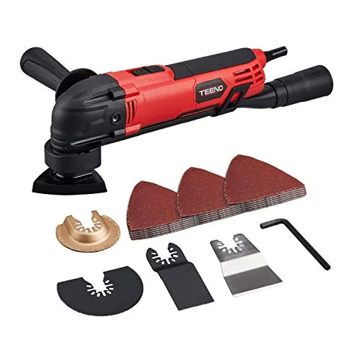 TEENO 300W Schwingwerkzeug, Oszillationswerkzeug, Multifunktionswerkzeug mit 11 Zubehör, 15000-23000 U/min, 6 Geschwindigkeit zum Schneiden, Schnitzen, Bohren, Schleifen, Polieren