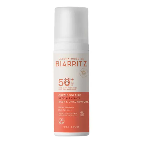 Laboratoires Biarritz Sonnenschutzpflege Sonnencreme - LSF50+ für Kinder 100ml - Sonnenschutzmittel für Kinder ab 6 Monaten mit mineralischem Schutzfilter und antioxidativem Alga-Gorria®. Hypoallergen, wasserfest und bio-zertifiziert. Optimaler Schutz für empfindliche Kinderhaut.