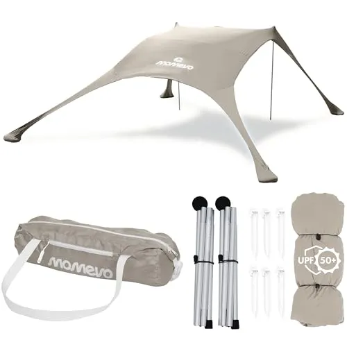 MOMEVO Sunsail Young Family Strandzelt mit UV Schutz UPF50+ - Großes Sonnensegel (5x5 m) für bis zu 4 Personen, ideal für Strand und Park. Leicht (1,8 kg) und schnell aufstellbar in unter 2 Minuten. Robustes Material mit zertifiziertem UV Schutz schützt zuverlässig vor Sonnenstrahlen.