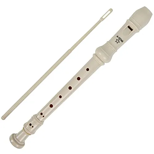 A-Star Sopran-/Descant-Schulblockflöteninstrument, englische/barocke Griffweise – Tonart C mit Lerntabelle, Tasche, Putzstock – Beige