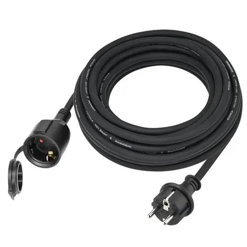 Verlängerungskabel Outdoor 2m für den Außenbereich, Gummi Verlängerung Stromkabel außen mit Schuko Stecker, IP44 Verlängerungsleitung H07RN-F 3G1,5 mm² Kabel, mit Schutzkappe, 3500W, 16A 250V, Schwarz