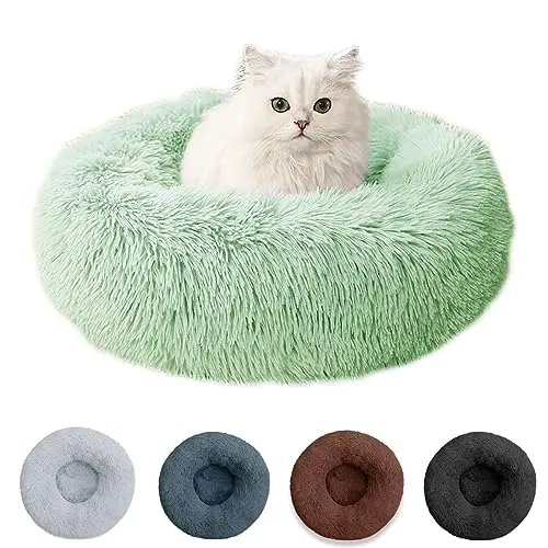 mixed24 Plüsch Donut Hundebett Katzenbett Kuschelbett Haustierbett Kissen Bett Hundekissen Rund Weich (40cm, Blaugrau)