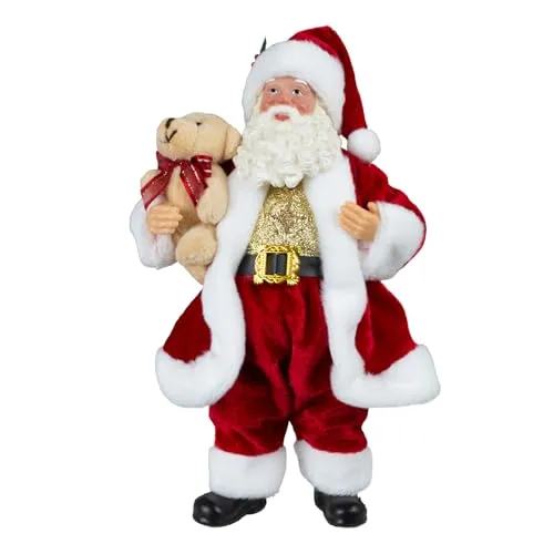 Monopol Christmas Paradise Weihnachtsmann 23cm stehend Santa Claus Dekofigur in rot mit Teddybär