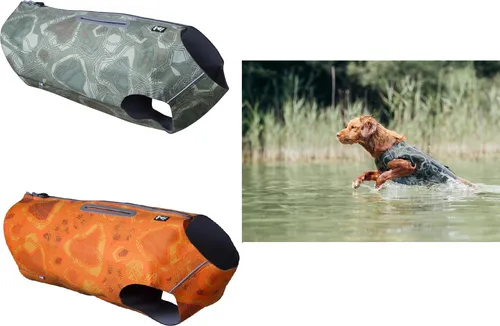 Hurtta Schwimmweste Jagd Sportler Hundeweste Grün Camo M - Rettungsweste für Hunde mit hervorragender Wärmedämmung, ideal für Wasserrettung und Outdoor-Aktivitäten. Integrierte Schwimmeinsätze bieten zusätzliche Unterstützung beim Schwimmen.
