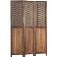 Homestyle4u 2000 Paravent Raumteiler aus Holz in Braun - 3-teiliger freistehender Sichtschutz in Rattan-Optik, ideal für Wohnzimmer oder Schlafzimmer. Faltbar, blickdicht und handgearbeitet für stilvolle Raumtrennung.