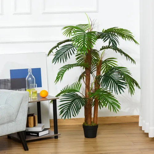 HOMCOM Künstliche Palme 120cm - Künstliche Pflanze für Innen und Außen, pflegeleicht und langlebig mit realistischem Aussehen, ideal für ein tropisches Ambiente in Ihrem Zuhause oder Büro.