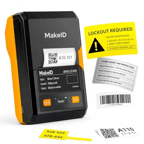 Makeid EP53 Tragbarer Selbstklebend Etikettendrucker, 9-50 mm | 300dpi, Bluetooth, USB mit Mobiltelefonen und Computern für Einzelhandelsgeschäfte, Büros, Unternehmen und Lagerhallen
