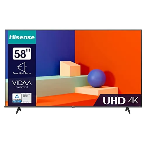 Hisense 58E6KT 58 Zoll 4K UHD Smart TV - Fernseher mit Dolby Vision HDR für brillante Bildqualität und DTS Virtual X für beeindruckenden Sound. Genießen Sie Ihr Entertainment mit Alexa Built-In und intuitivem VIDAA U6 Betriebssystem.
