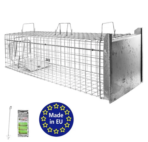 Petigi Lebendfalle - Fuchs- und Marderfalle 120 x 34 x 34 cm - Robuste Lebendfalle aus verzinktem Stahl für Füchse, Marder und mehr. Mit schnellen Falltüren und einfacher Köderplatzierung für effektive Tierfang.