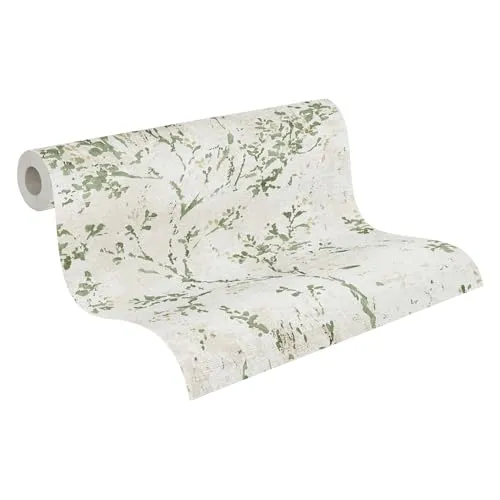 Livingwalls Tapete 396504 mit Ästen in Creme, Grün, Beige - hochwertige florale Tapete mit Design für verschiedene Räume - 10,05m x 0,53m - Made in Germany