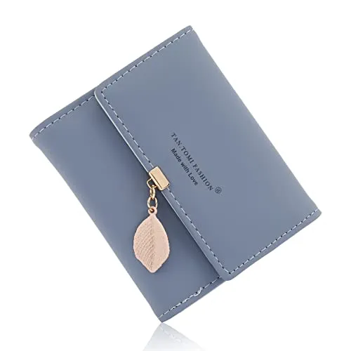 CALIYO Geldbeutel Damen aus Glattem und Weichem Synthetisches Leder Geldbörse klein Kurzformat Portemonnaie Farben mit vielen Fächern(Dunkelblau)