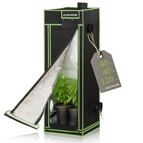 HIGHWERK Growzelt 40x40x120 cm | Indoor Grow Tent für Pflanzenzucht - Zuchtzelte für Hydrokulturen, ideal für ganzjährige Pflanzenzucht mit 95% Lichtreflexion für optimales Wachstum und einfache Montage ohne Werkzeug.