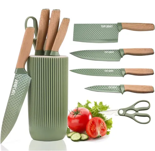 Messer Set 6-teilig mit Messerblock Grün aus Edelstahl
