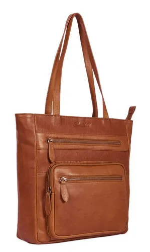 Benthill Shopper Damen Echt Leder Schultertasche - Shopper aus echtem Rindsleder mit 5 Reißverschlussfächern und vielen Innenfächern, ideal für Ordnung und Stil im Alltag.