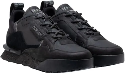 REPLAY Herren Sneaker mit Schnürsenkeln - Schwarz (Black 003), Größe 44 - Herren-Sneaker mit stylischem Logoschriftzug in Reliefoptik und praktischer Logoschlaufe auf der Rückseite, perfekt für trendbewusste Männer.