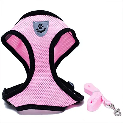 Locisne Mesh Gewebe Hundeweste Harness Weich Einstellbare Komfortable | Pet Lead-Brust Gehen Leine mit Clip(Klein, Rosa)