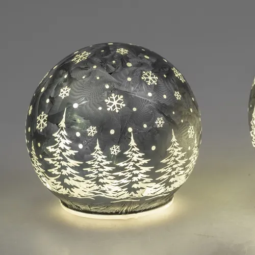 LED Deko Kugel FROSTY WINTERWALD zum stellen D. 10cm grau Glas Formano W25
