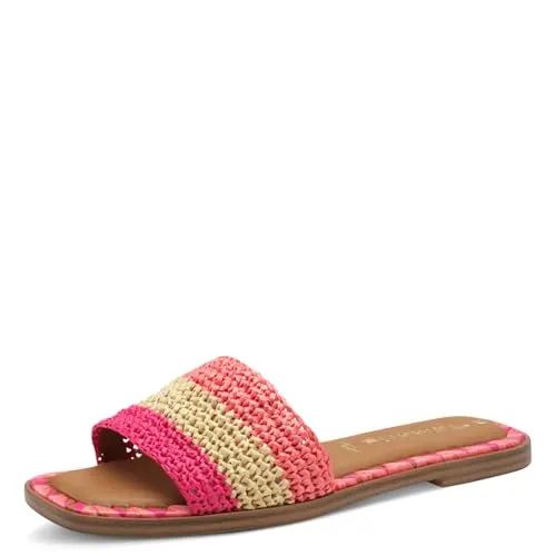 Modische Pantolette TAMARIS für Damen, Gr. 39, rot (fuchsia, beige) - Pantoletten von Tamaris aus Bast mit modischem Blockabsatz, ideal für den Sommer und den Strand. Mit ANTIslide-Technologie für sicheren Halt und gepolsterter Innensohle für hohen Tragekomfort.