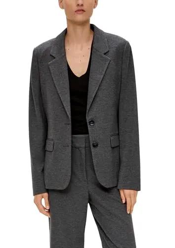 s.Oliver Damen Blazer 10.2.20.15.152.2133859 in Grau, Größe 48 - Eleganter Damenblazer mit Pattentaschen und Slim Fit für eine taillierte Silhouette. Ideal für Business und Freizeit, Rückenlänge 64 cm.